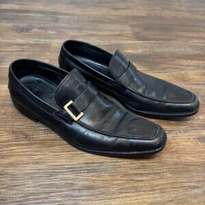 Hugo Boss black loafer Mens 7.5 leather dress shoes buckle square slip on